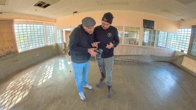 Artist Jose Garcia and New Norfolk Distillery Director Tarrant Derksen document the abandoned Allonah building at Willow Court for the new virtual reality tours (VR) at New Norfolk as part of the distillery development.