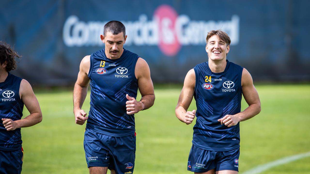 Taylor Walker and Josh Worrell at Adelaide Crows first training session of the pre-season, on November 21st, 2022, at West Lakes.Picture: Tom Huntley
