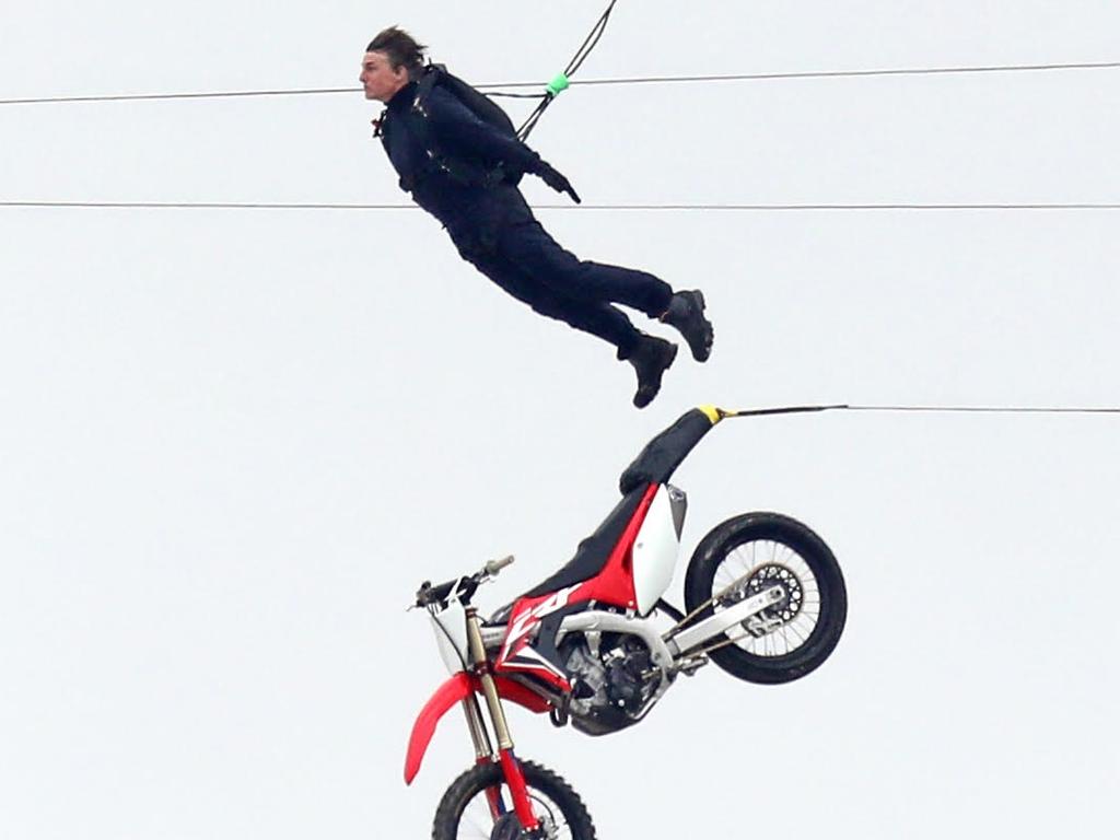 Tom Cruise was seen filming the stunt for Mission Impossible 7 in the Oxfordshire countryside. Picture: Valentine/Bridger/Dean/SplashNews.com