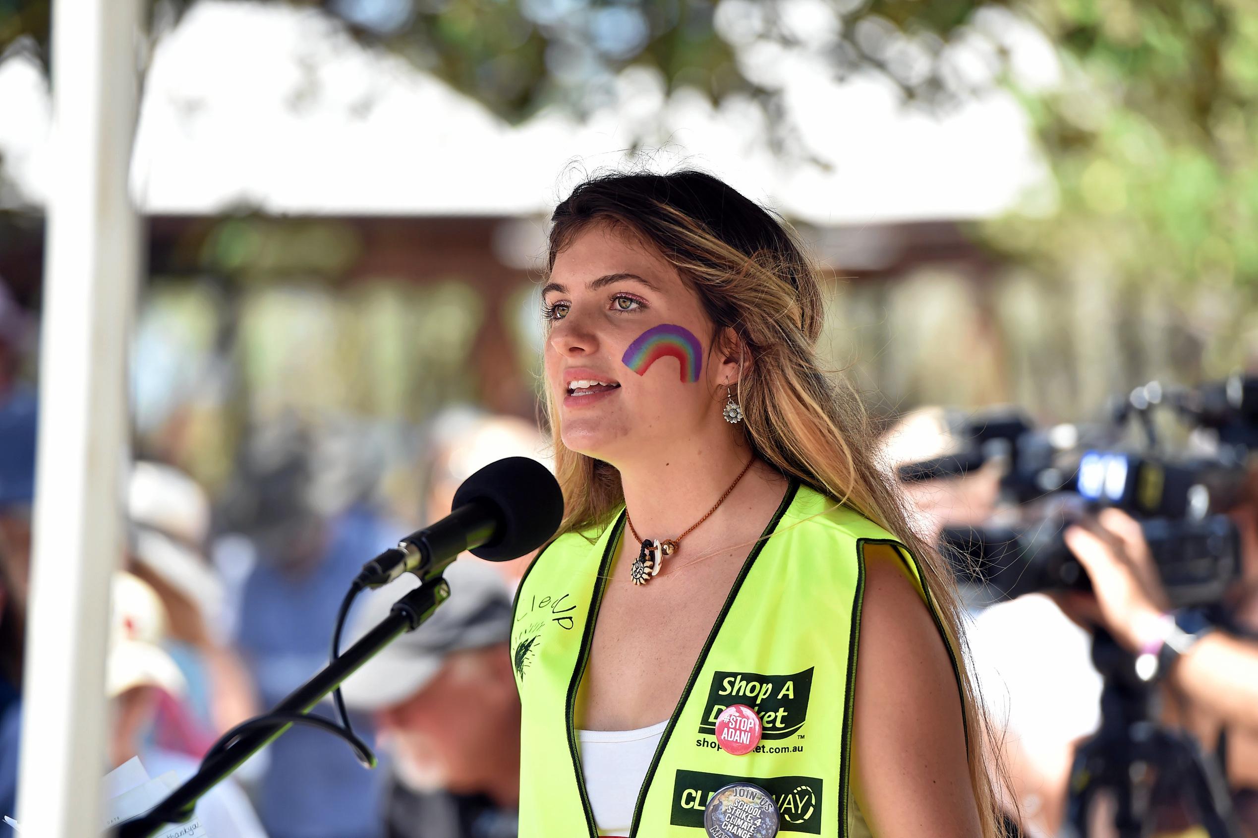 School students and community members gather at Peregain Beach to tell our politicians to take all them seriously and start treating climate change for what it is: a crisis and the biggest threat to our generation and gererations to come. Organiser: Shellie Joseph. Picture: Patrick Woods