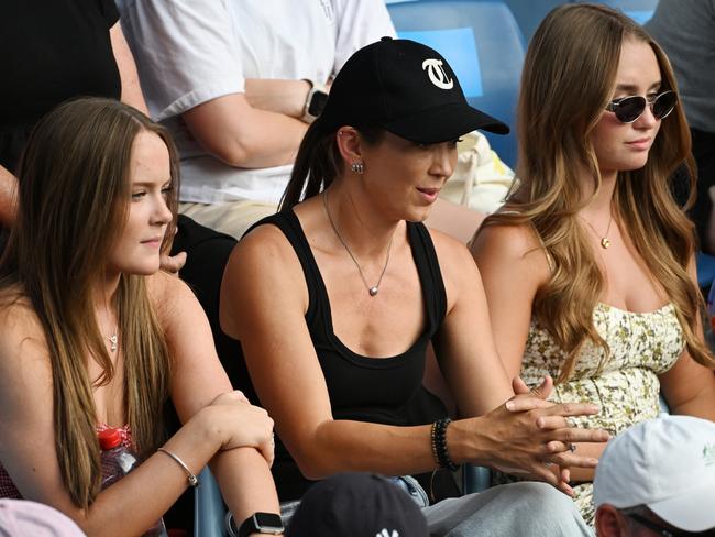 Bec Hewitt, mother of Cruz Hewitt, watches her son play Jan Kumstat of Czech Republic. Picture: James D. Morgan/Getty Images