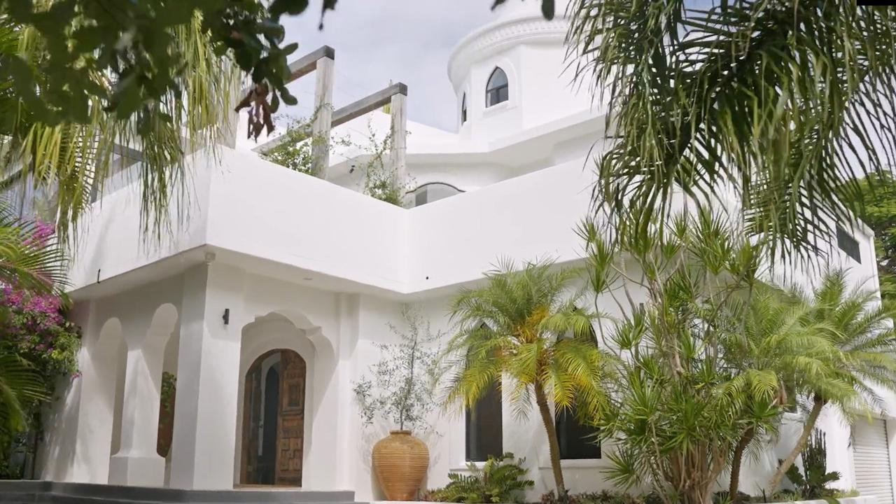 The Mykonos castle at Sunshine Beach has several entertainment areas, bedrooms and a heated pool scattered throughout the property. Picture: Stayz