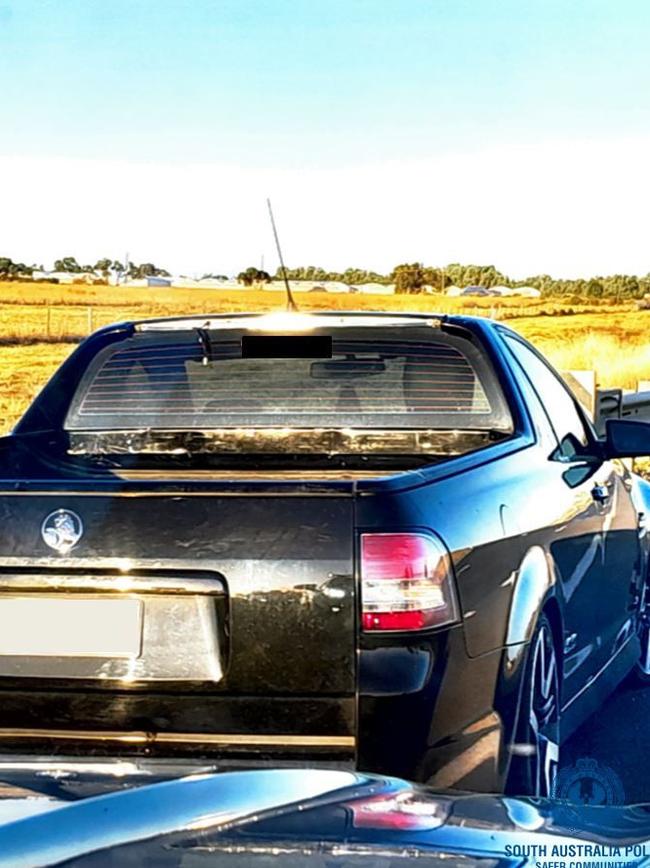 The black Holden ute was located 2km further along after the gearbox blew up. Picture: SA Police.