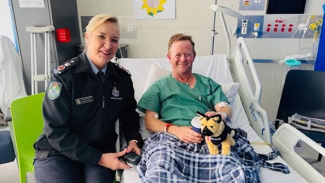 Queensland Police Commissioner Katarina Carroll visited Senior Constable Steven Ingerson while he was in the Princess Alexandra Hospital. Photo: QPS Media.