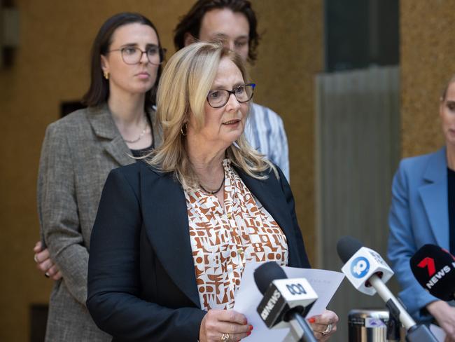 Lachlan’s mother Kirsten McMahon, speaking outside the Coroners Court of Victoria in 2023. Picture: NCA Newswire / Nicki Connolly