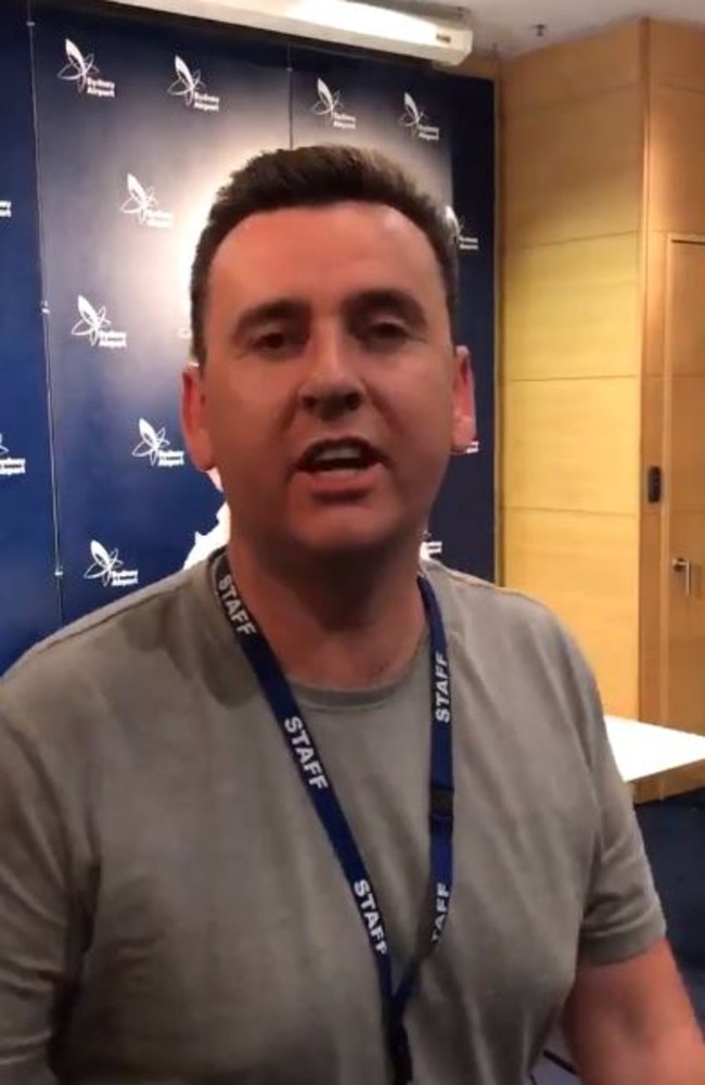 Peter Deppeler, known as Intern Pete from the Kyle and Jackie O, show posted a video to Twitter from the press conference before his disgraceful comment. Picture: Twitter