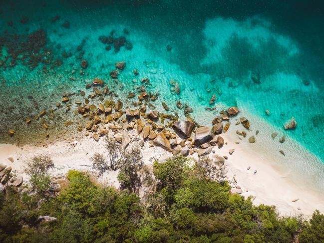 Aerial drone views of Nudey beach on Fitzroy island near Cairns in Queensland, Australia. Picture: Getty