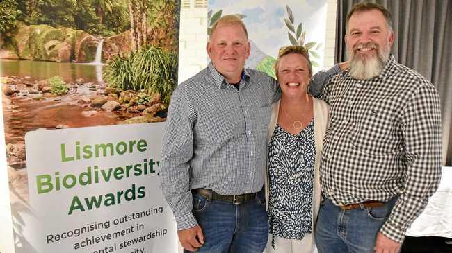 Winners of the NSW Department of Primary Industries Primary Producer Award Stephen Genrich (left) and Bruno Bertoli with Diana Unsworth from the NSW Department of Primary Industries. Picture: Contributed