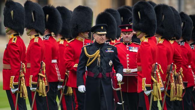 Prince Andrew makes an inspection during a parade by the Grenadier Guards at Windsor Castle on March 22, 2019 in Windsor, England. Picture: Dominic Lipinski/WPA/Getty