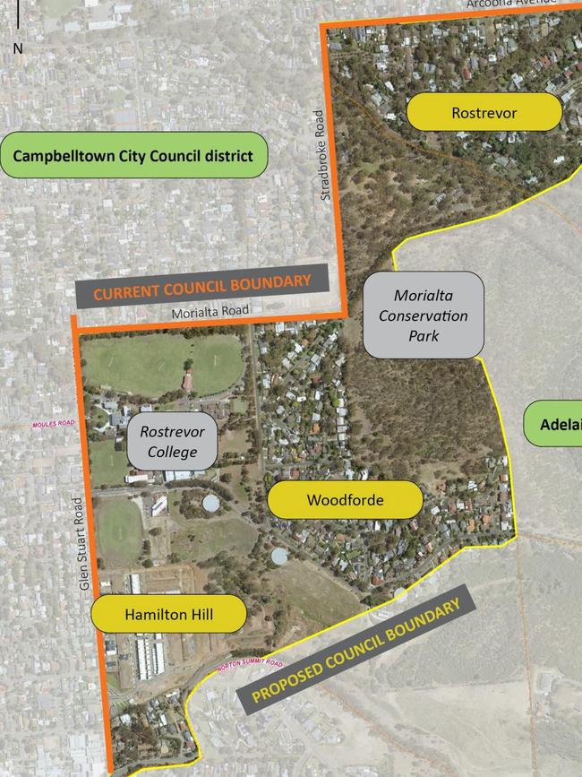 Campbelltown Council is proposing to move the boundary further east and take on parts of Rostrevor and Woodforde which are currently in the Adelaide Hills Council area. Picture: File.