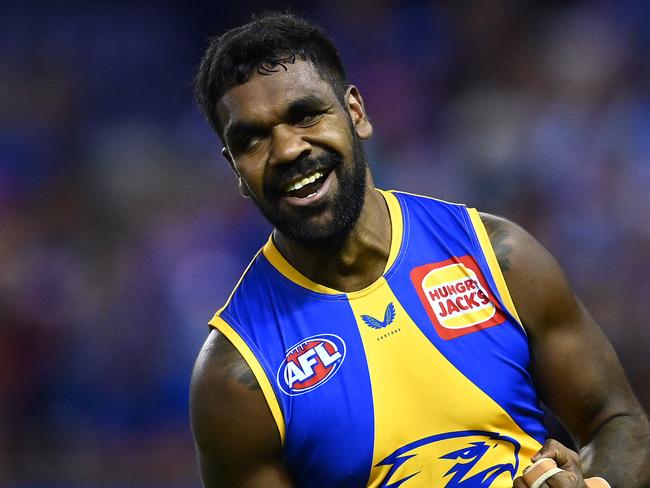 MELBOURNE, AUSTRALIA - MARCH 28: Liam Ryan of the Eagles celebrates kicking a goal during the round 2 AFL match between the Western Bulldogs and the West Coast Eagles at Marvel Stadium on March 28, 2021 in Melbourne, Australia. (Photo by Quinn Rooney/Getty Images)