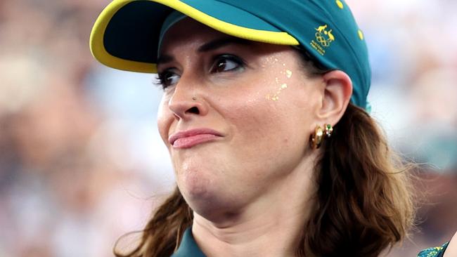 PARIS, FRANCE - AUGUST 09: B-Girl Raygun of Team Australia  reacts during the B-Girls Round Robin - Group B on day fourteen of the Olympic Games Paris 2024 at Place de la Concorde on August 09, 2024 in Paris, France. (Photo by Elsa/Getty Images)