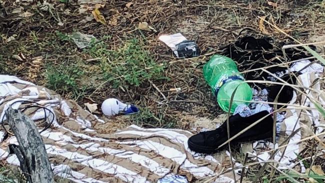 A camp site for the homeless by a Gold Coast beach.