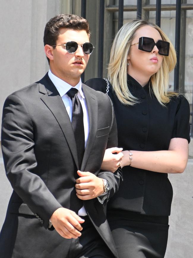 Tiffany Trump and Michael Boulos arrive for the funeral of Ivana Trump.