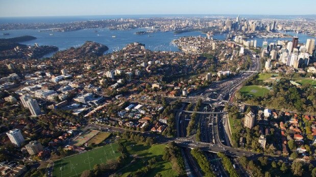 An aerial photo of the Warringah Freeway.