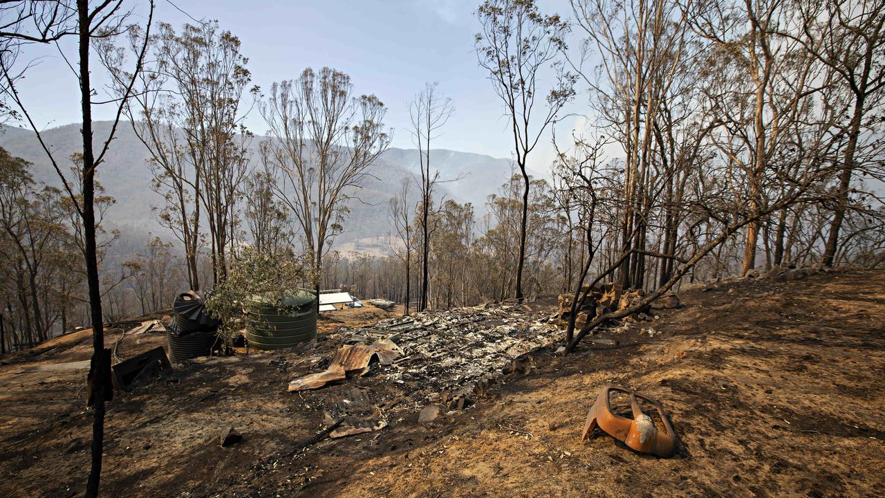 The fire damage around Mr Jermey’s home in Wytaliba. Picture: Adam Yip