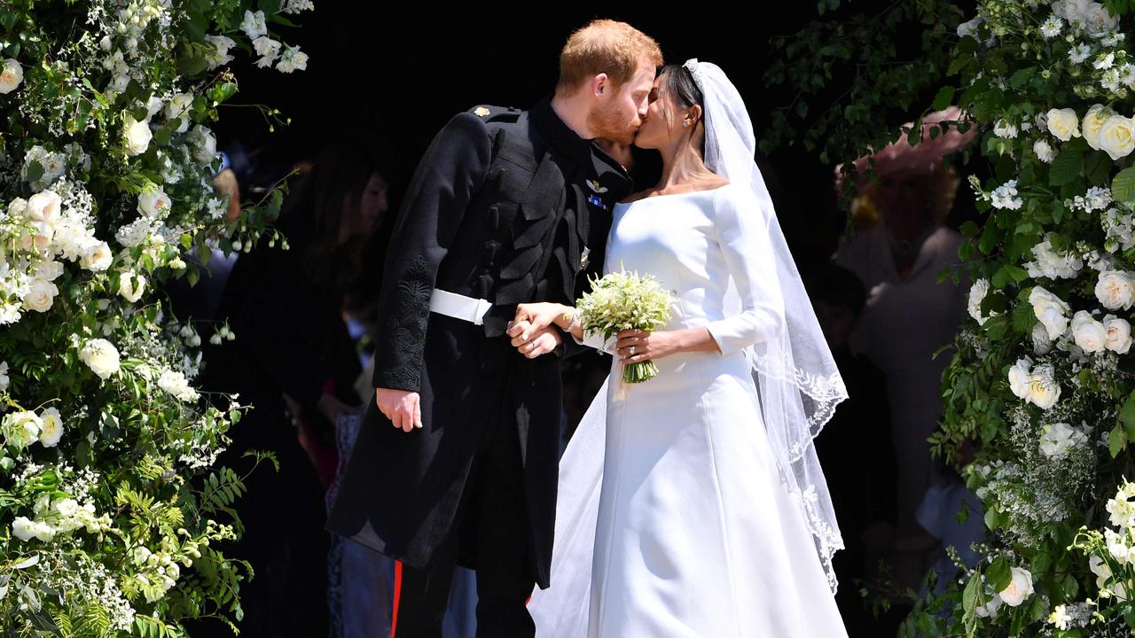 Harry and Meghan claimed earlier this year that they’d actually been married three days before this moment. Picture: Ben Stansall/Pool/AFP