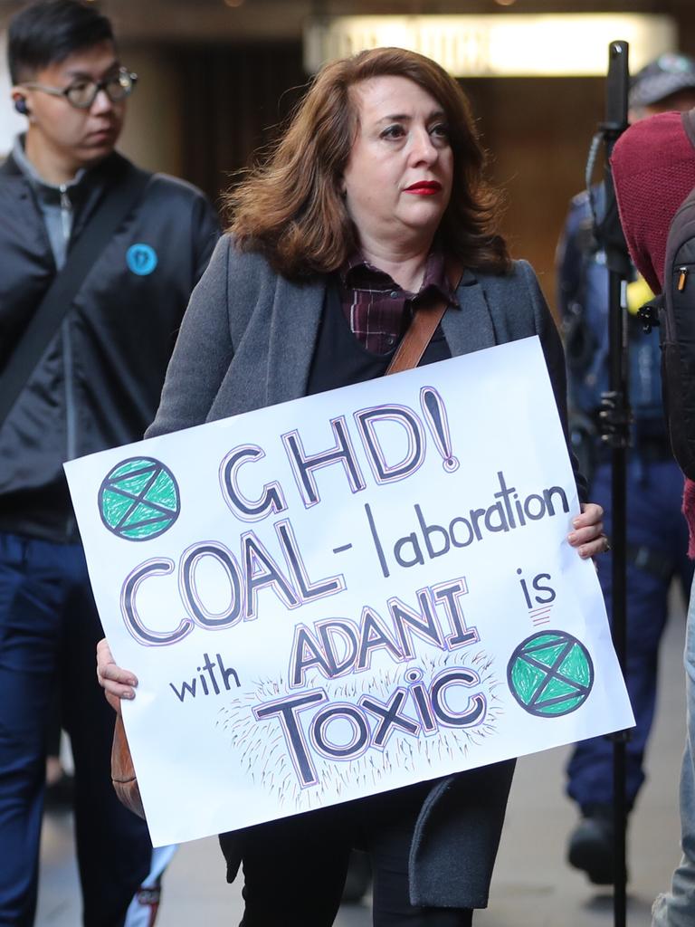 Protesters have moved into the foyer of the Adani office at 133 Castlereagh street, Sydney. Picture: John Grainger