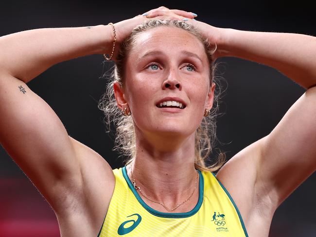 TOKYO, JAPAN - AUGUST 02: Riley Day of Team Australia looks on after she competes in the Women's 200 metres semi finals on day ten of the Tokyo 2020 Olympic Games at Olympic Stadium on August 02, 2021 in Tokyo, Japan. (Photo by Ryan Pierse/Getty Images)