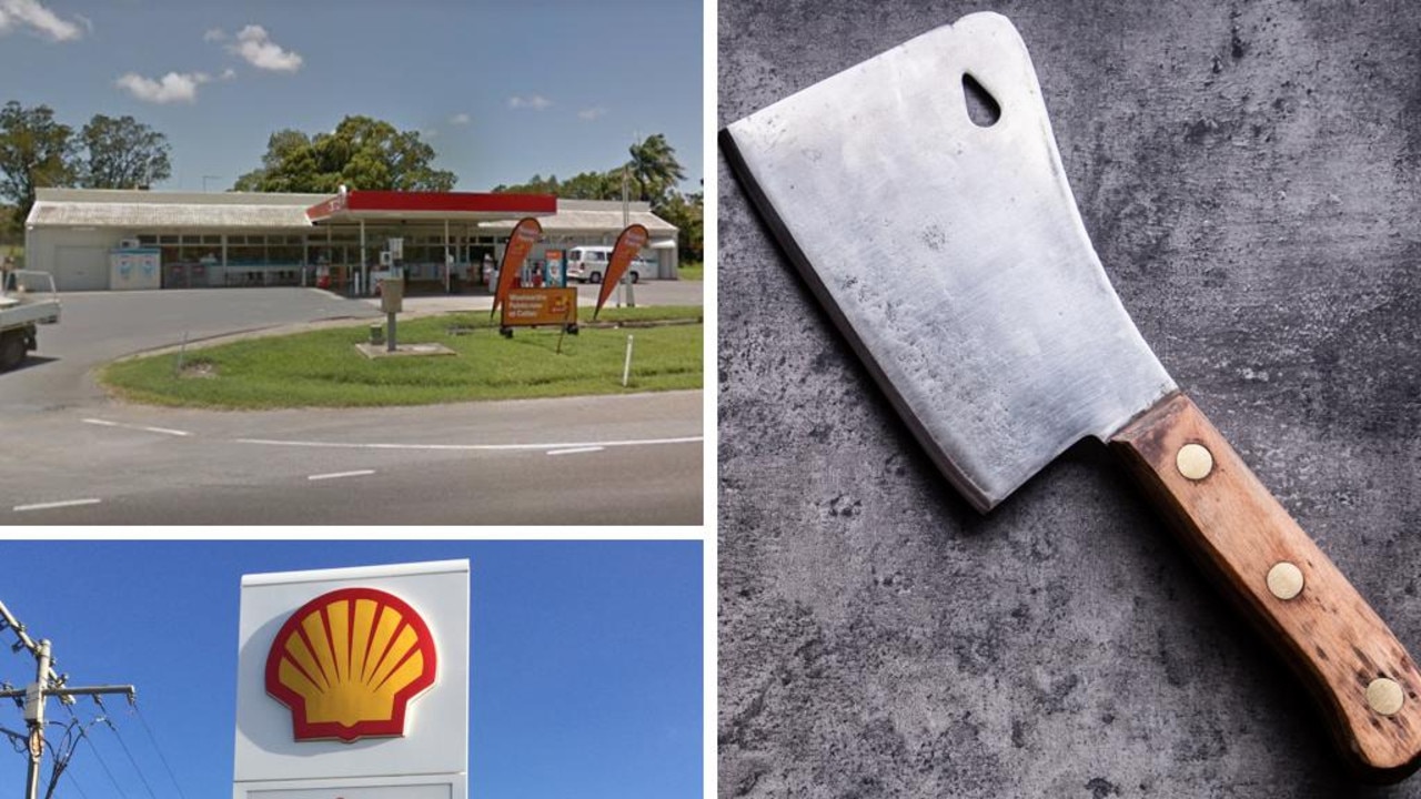 A woman used a meat cleaver to hold up the Coles Express service station in Berserker and the Bondoola servo.