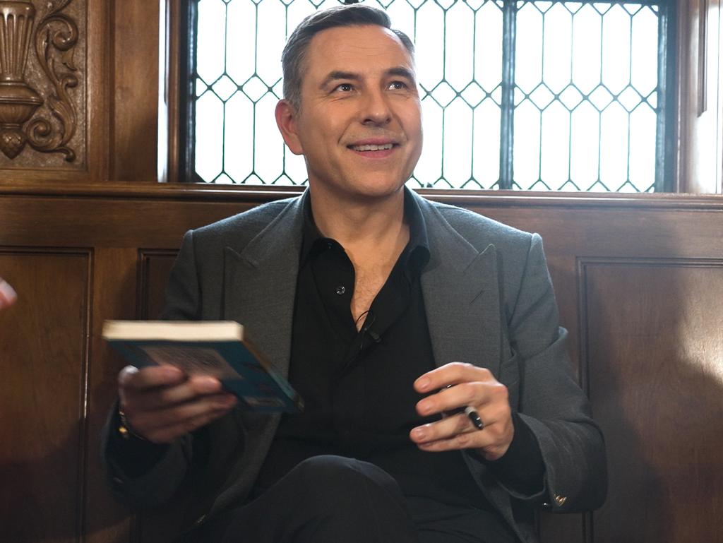 KIDS NEWS exclusive: Bestselling author David Walliams pictured centre with Kids News cub reporters Atticus Jenkins,7, and Iris Le Vay,  11, at the Shakespeare Room, State Library of NSW, Wednesday 20 July 2022. Picture: Ankit Mishra