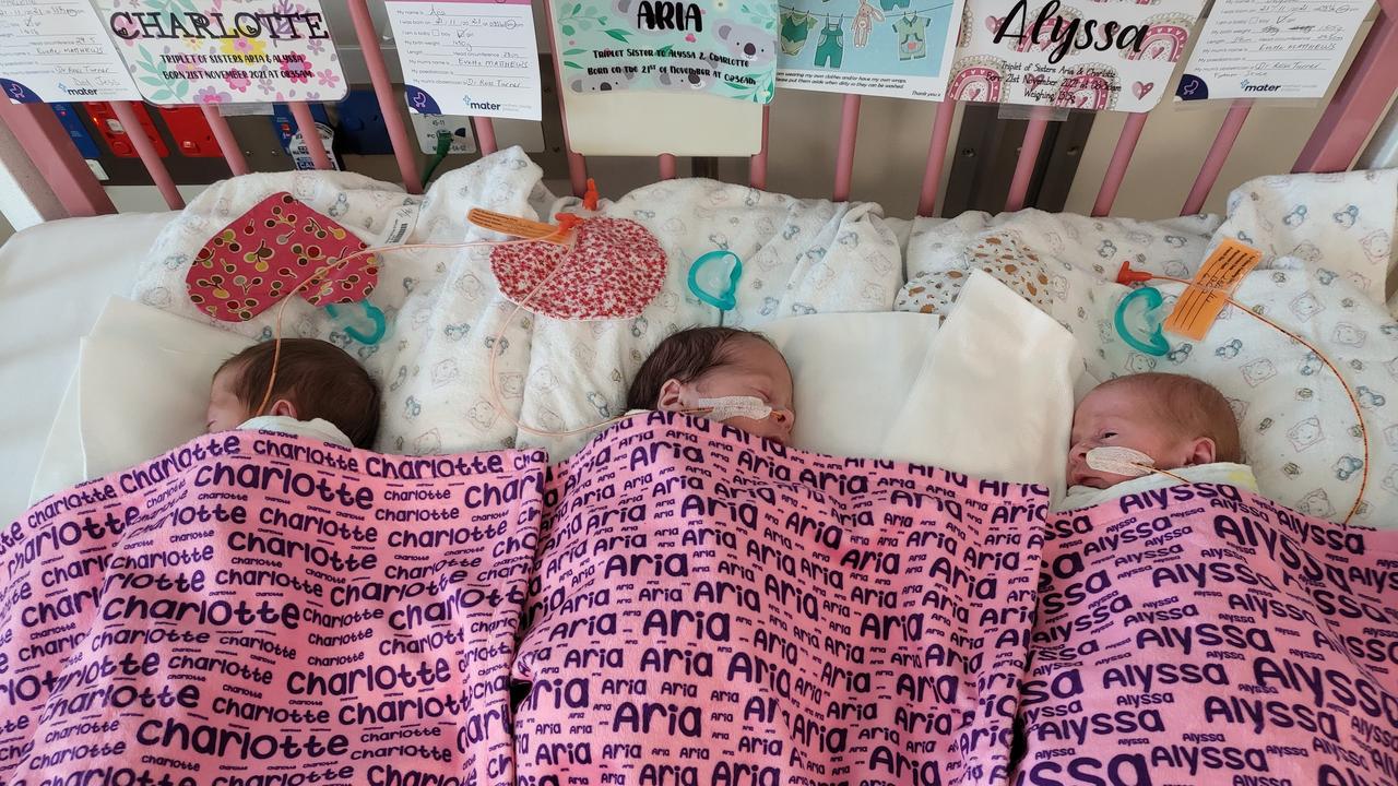 Charlotte, Aria and Alyssa only stayed in the NICU for six days. Picture: Evette Matthews