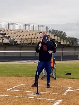 Andy at his surprise final bat at West Beach. Picture: @adelaidegiants/Instagram