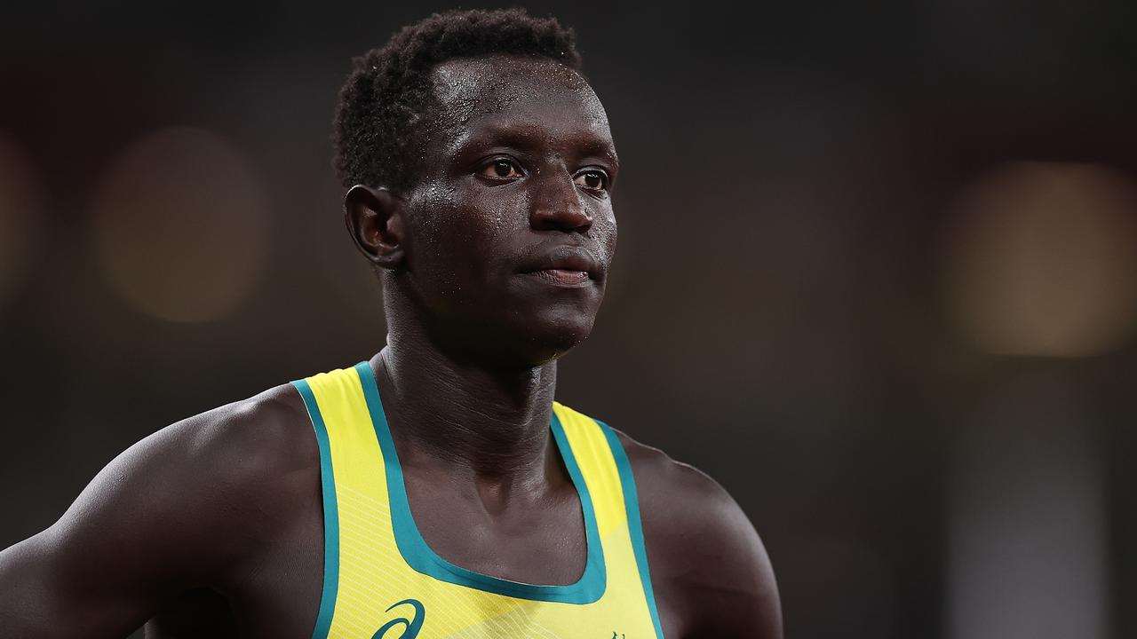 TOKYO, JAPAN - AUGUST 04: Peter Bol of Team Australia reacts after the Men's 800m Final on day twelve of the Tokyo 2020 Olympic Games at Olympic Stadium on August 04, 2021 in Tokyo, Japan. (Photo by Cameron Spencer/Getty Images)