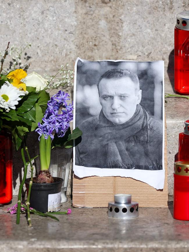 A makeshift memorial for late Kremlin critic Alexei Navalny. Picture: AFP