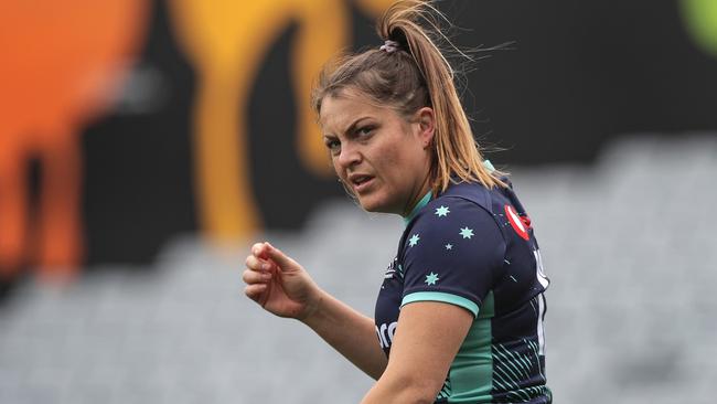 Captain Grace Hamilton of Australia during the Captain's Run before playing New Zealand at Eden Park in Auckland, New Zealand, Friday, August 16, 2019. (AAP Image/David Rowland) NO ARCHIVING