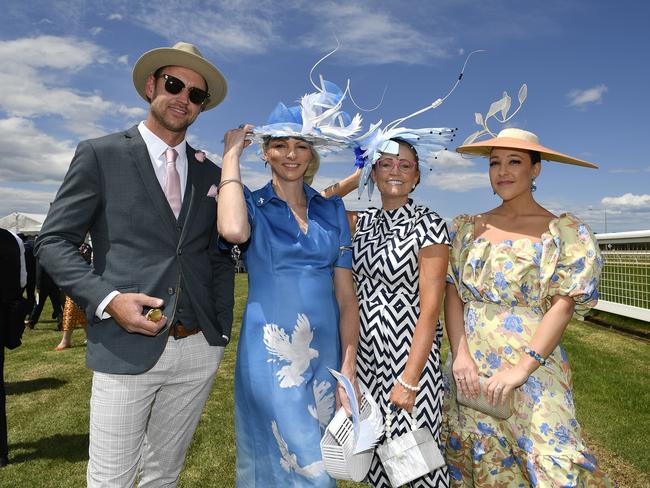 Ladbrokes Sale Cup. Racegoers are pictured attending Cup Day horse races at Sale Turf Club, Sunday 27th October 2024. Mati Arvick, Karlie Owen, Kerri Tietjens and Maddi McConnell. Picture: Andrew Batsch