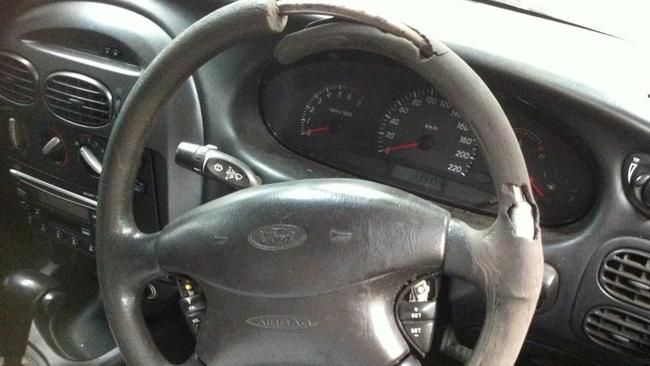 This steering wheel has fallen apart. 