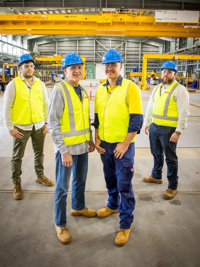 The first graduates from the Diploma of Digital Technology at Flinders University include (left to right): Jaryd, a detailed designer; Rick, a senior ship liaison engineering officer; Luke, a supply chain analyst; and Judd, a detailed designer. Picture: Flinders University