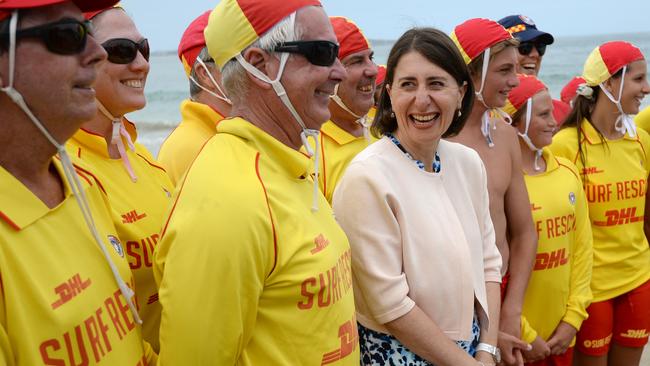 NSW Premier Gladys Berejiklian with lifesavers at Cronulla Beach,