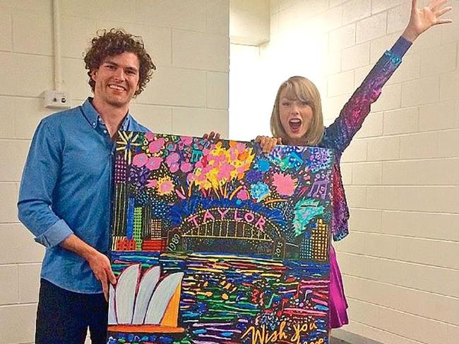 Joy gifted Taylor Swift a custom Ken Done painting to thank her for choosing him as her 1989 album tour support act. (Pic: The Ken Done Gallery/Facebook)