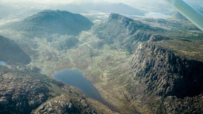 Aerial image of the Walls of Jerusalem. Lake Malbena is south of the Walls in this National Park. Photo: Bob Brown