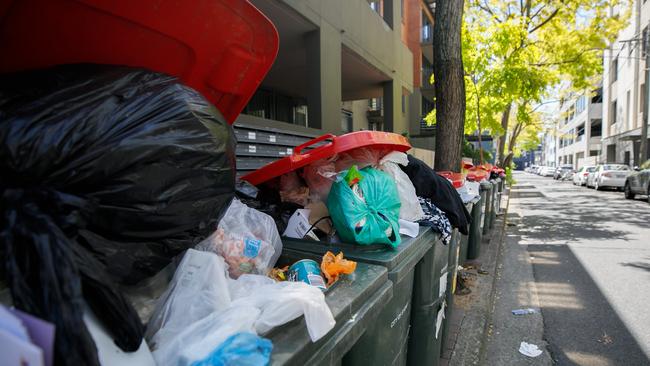 Thousands of bins were not collected in Sydney on Tuesday. Picture: NCA NewsWire / Tim Pascoe