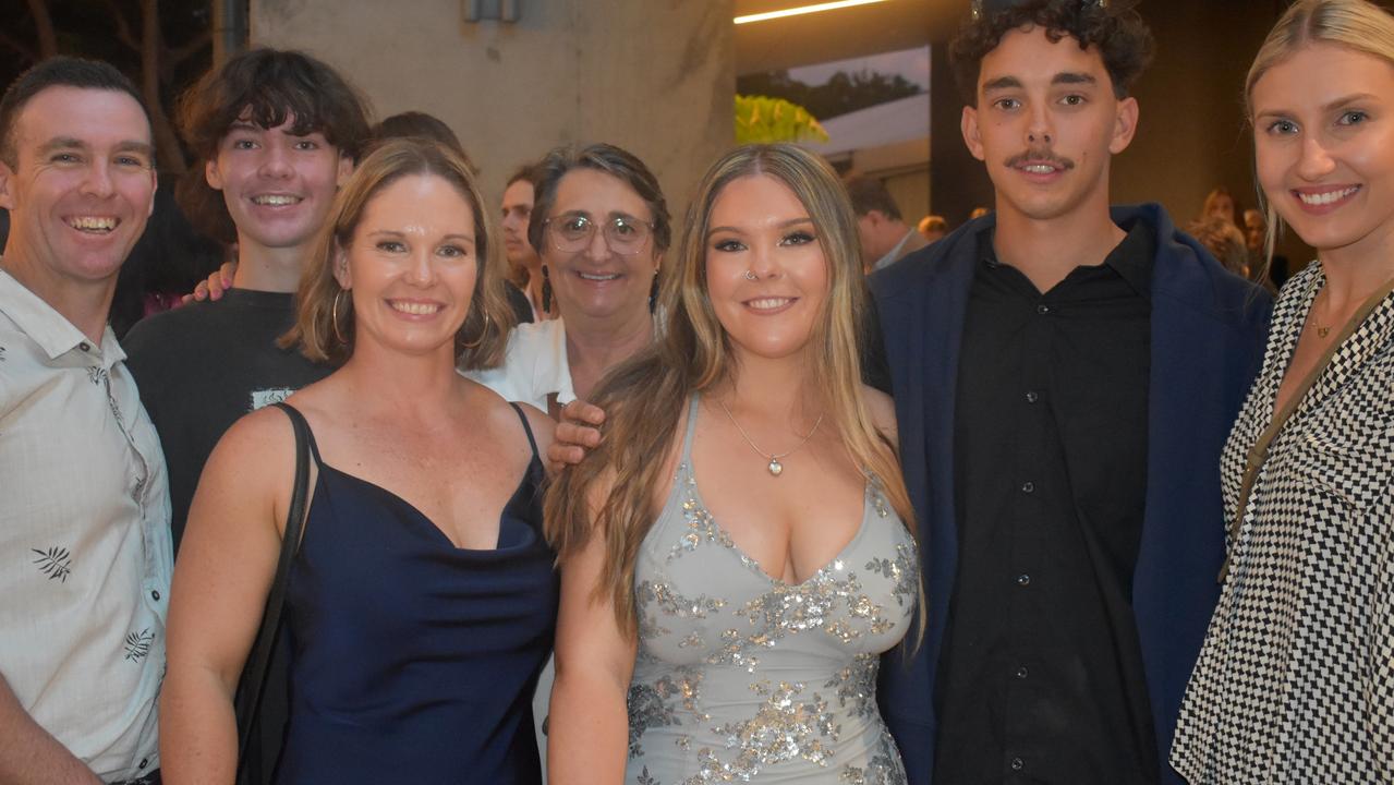 Trent, Lachie, Jess, Lori, Kayla, Regan and Sharni at the 2022 Chancellor State College formal.