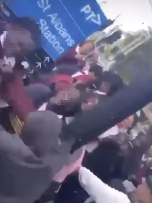 Kids brawl at the St Albans station. Picture: Instagram