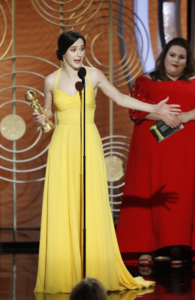 Rachel Brosnahan, from The Marvelous Mrs. Maisel, claimed her Golden Globe. Picture: Getty Images