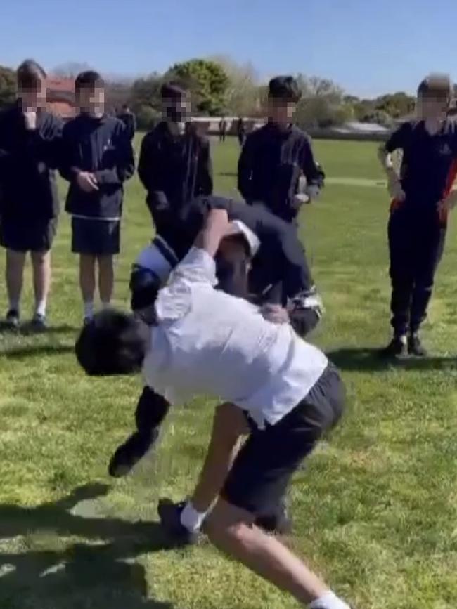 Two teens fight at a Melbourne school. Picture: Instagram