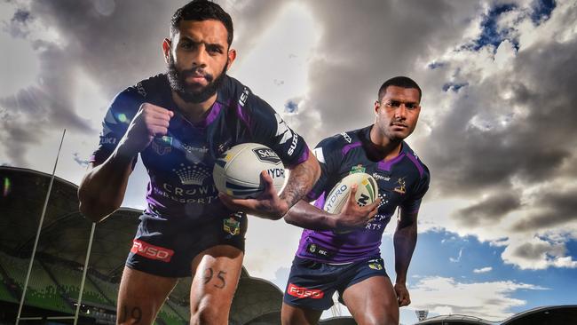 Electric wingers Josh Addo-Carr and Suliasi Vunivalu at AAMI Park. Picture: Tony Gough