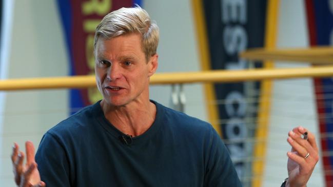 Nick Riewoldt (right) speaks with Mark Robinson as they talk through the prospects of each club for the upcoming 2021 AFL Season during a round table discussion at Fox Footy Studios on Monday, December 14, 2020, in Southbank, Victoria, Australia. Picture: Hamish Blair