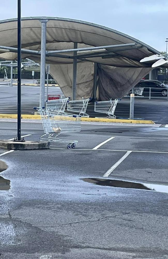 The storm downed multiple shade sails at Hervey Bay's Pialba Place Shopping Centre. PHOTO: Phil Waser