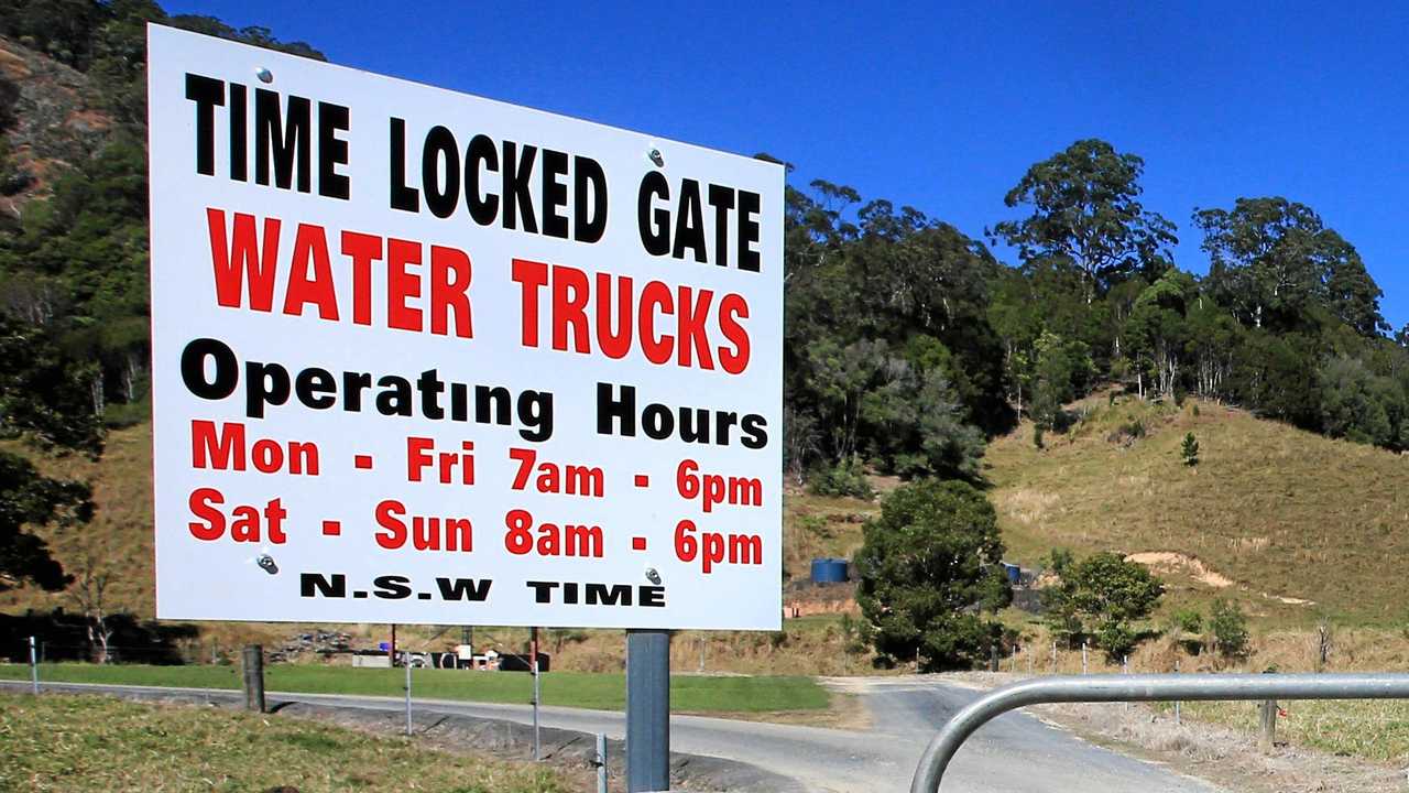 WATER PLANS: A sign indicating truck movements to and from the Karlos family&#39;s property. Picture: Scott Powick