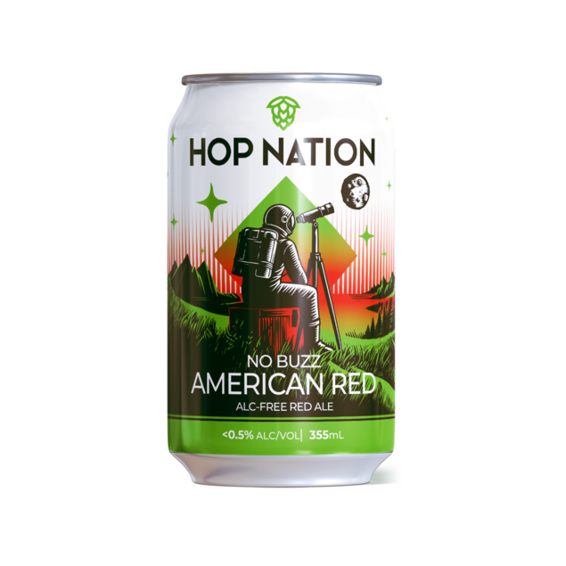 Hop Nation No Buzz American Red Alc-Free Red Ale.