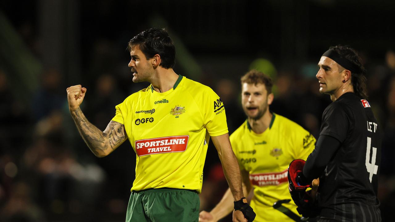 Blake Govers scores against New Zealand. Photo: Simon Watts/www.bwmedia.co.nz @bwmedianz