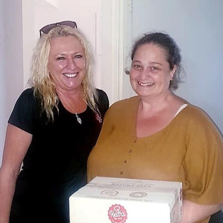 Karen (left) who is company’s representative, drove an hour-and-a-half to Leanne’s (right) house to deliver the only food Tyler eats. Picture: Supplied