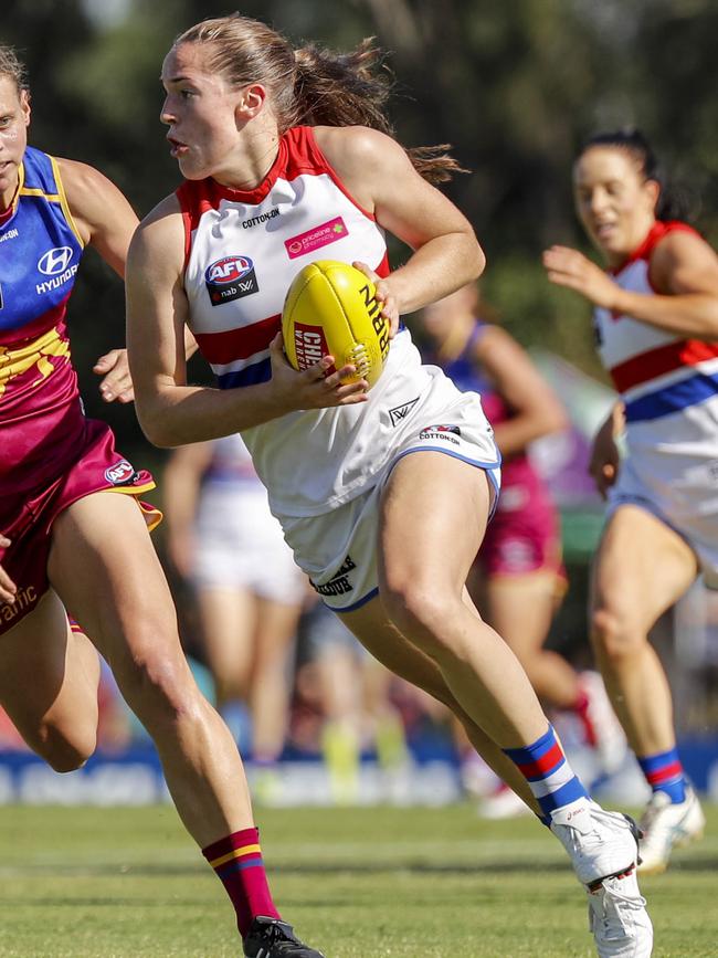 Bulldogs young gun Izzy Huntington will be a part of Fox Footy’s commentary team. Picture: Glenn Hunt/AAP