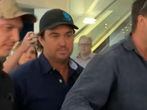 Outback Wrangler star Matt Wright, 43, arrives at Darwin Airport about 11.35am Tuesday, November 29, 2022, after an arrest warrant was issued in relation to a deadly helicopter crash in West Arnhem on February 28, 2022. Picture: Sierra Haigh